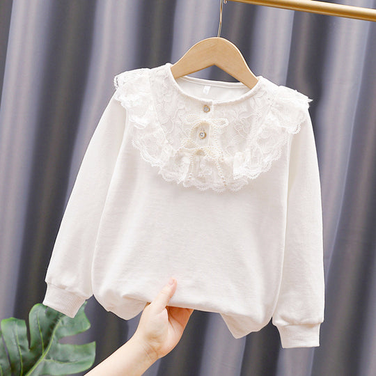 Mädchen Sweatshirt mit romantischem Spitzenkragen EB