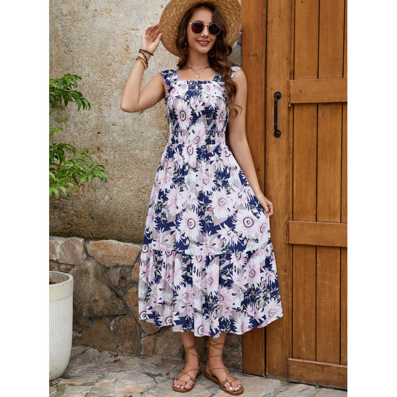 Damen Blumengemustertes gestuftes Maxikleid EB