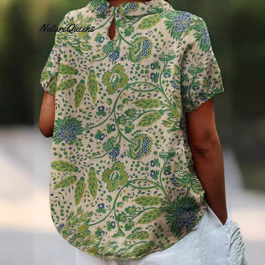 Damen Kurzarmbluse mit kunstvollem Blumenprint Heidi-Mode