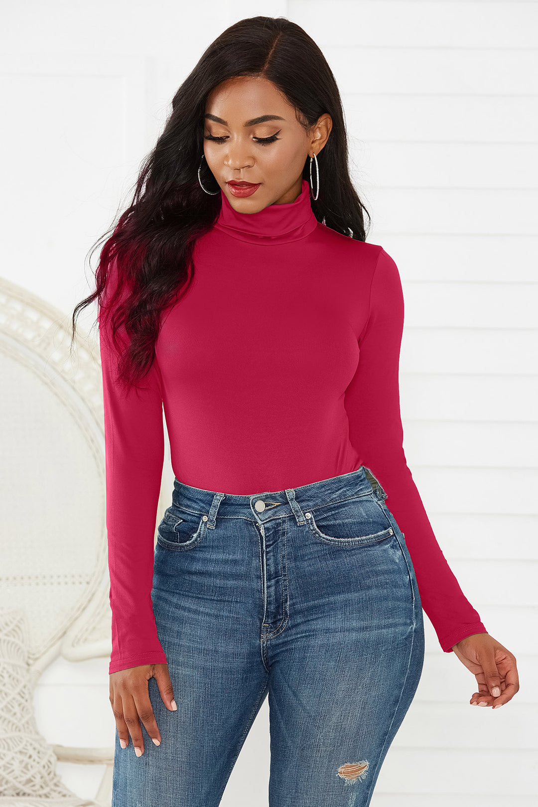 Damen Eleganter Langarmbody mit hohen Kragen EB