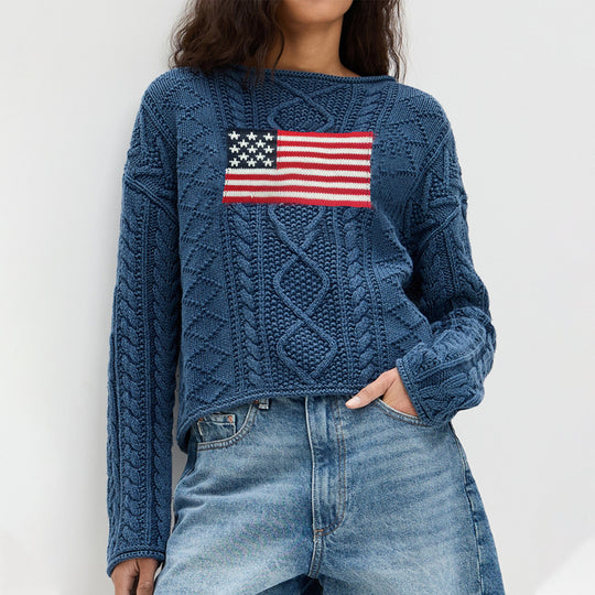 Damen Strickpullover mit amerikanischem Flaggen-Design EB