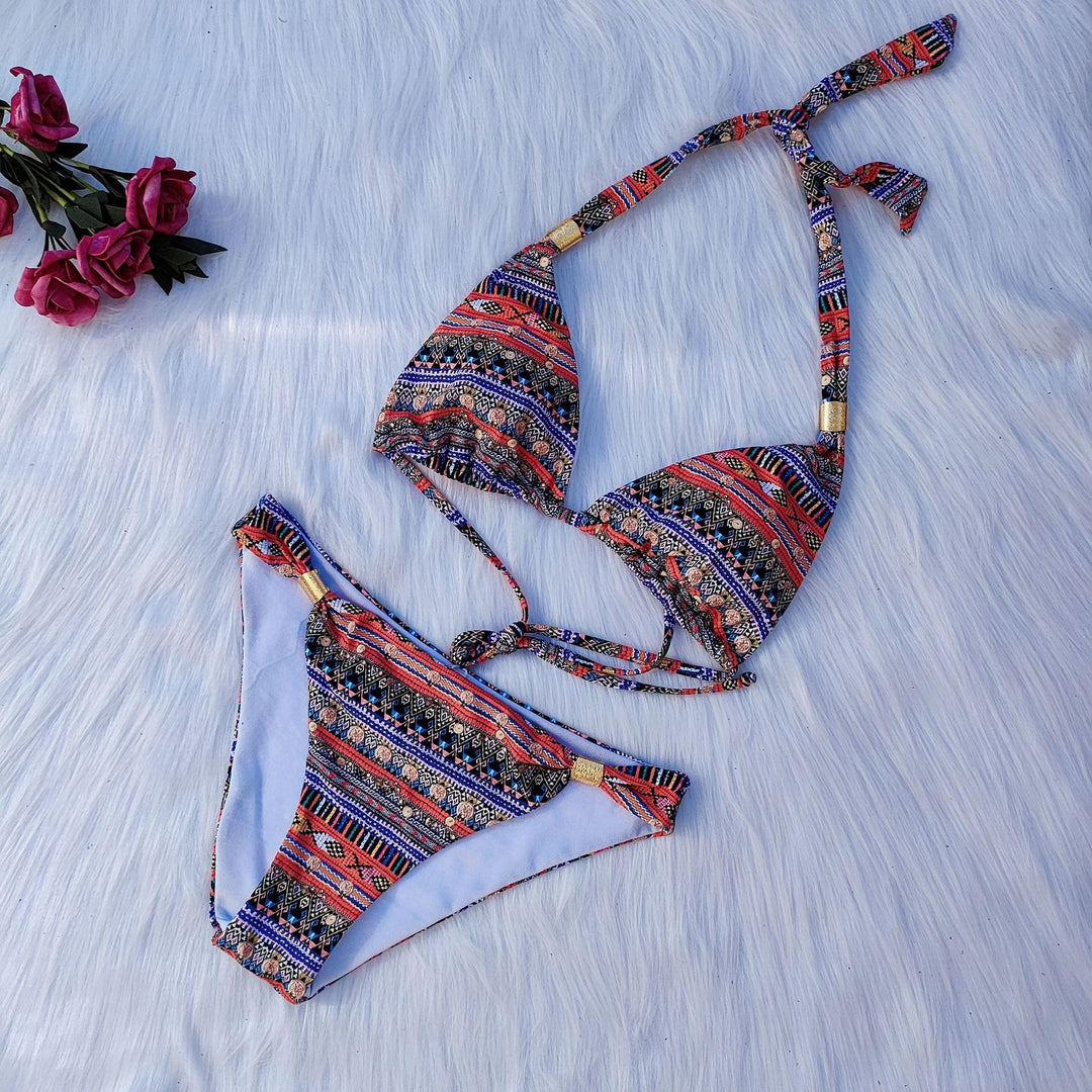 Damen Triangel-Bikini mit verspieltem Ethno-Muster EB