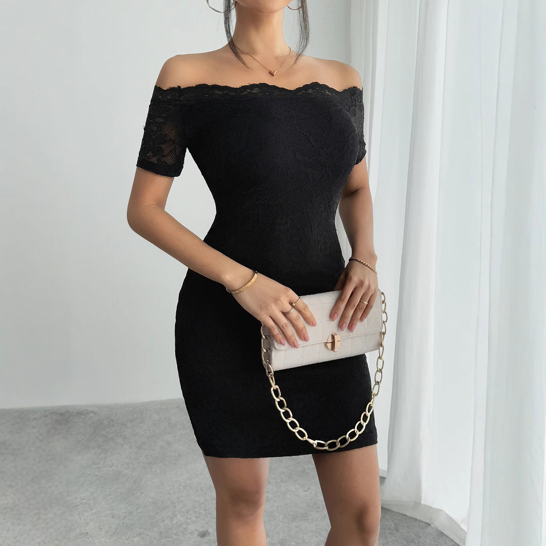 Damen Off-Shoulder Spitzenkleid mit figurbetonter Silhouette EB