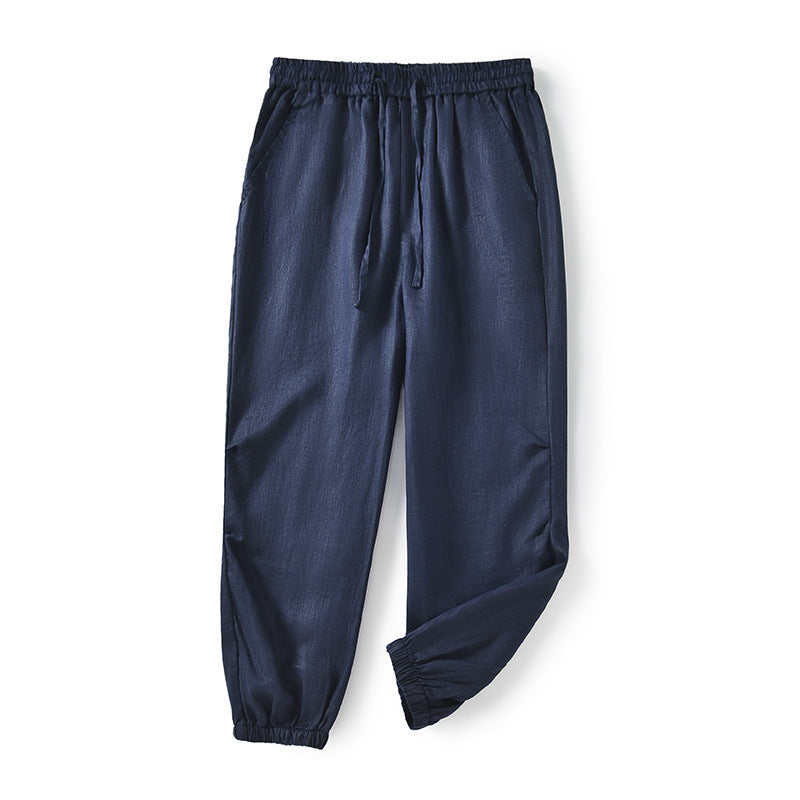 Damen lässige Leinenhose mit elastischem Bund und seitlichen Taschen EB