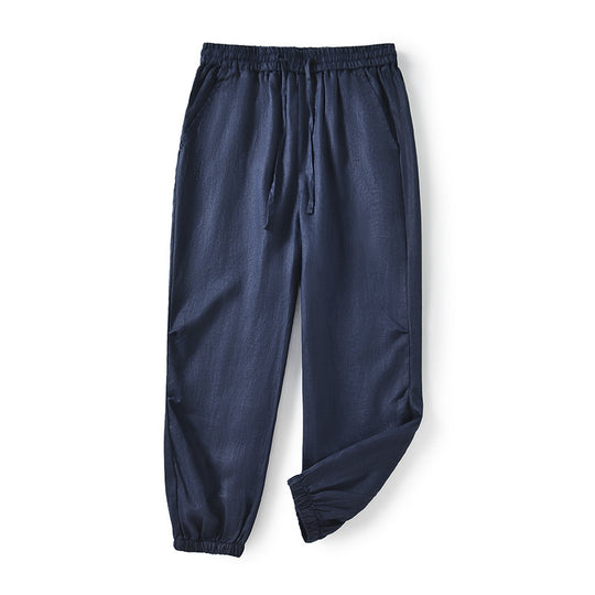 Damen lässige Leinenhose mit elastischem Bund und seitlichen Taschen EB