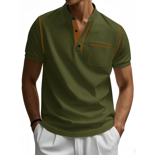 Herren Polo-Shirt mit modischem Henley-Kragen und praktischer Brusttasche EB