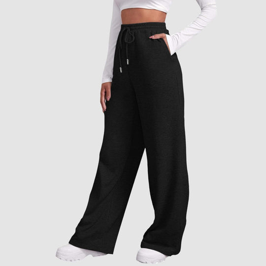 Damen nan fließende High-Waist Palazzo-Loungehose aus leichtem Jersey mit Elastikbund und praktischen Eingrifftaschen EB