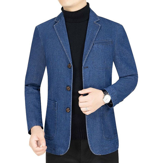 Herren Jeansblazer Slim Fit mit Aufgesetzten Taschen und Notch-Kragen EB