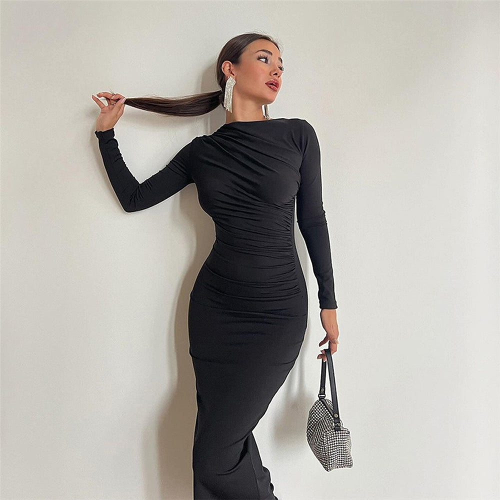 Damen Elegantes Wickelkleid mit langen Ärmeln und figurbetonendem Schnitt EB