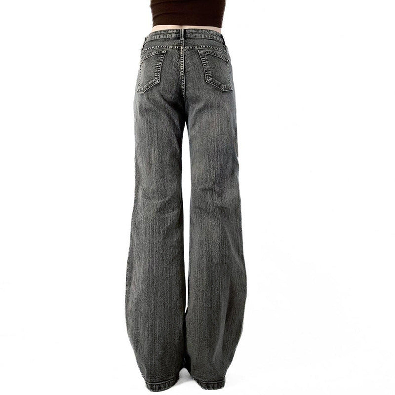 Damen Flared Jeans mit floralem Stickdesign EB