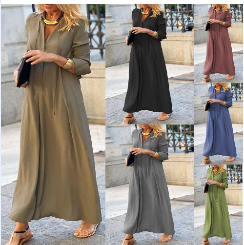 Damen Luftiges Maxikleid mit eleganter Knopfdetail EB