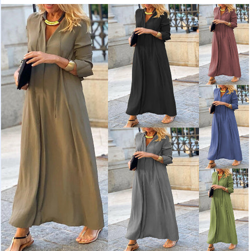 Damen Luftiges Maxikleid mit eleganter Knopfdetail EB