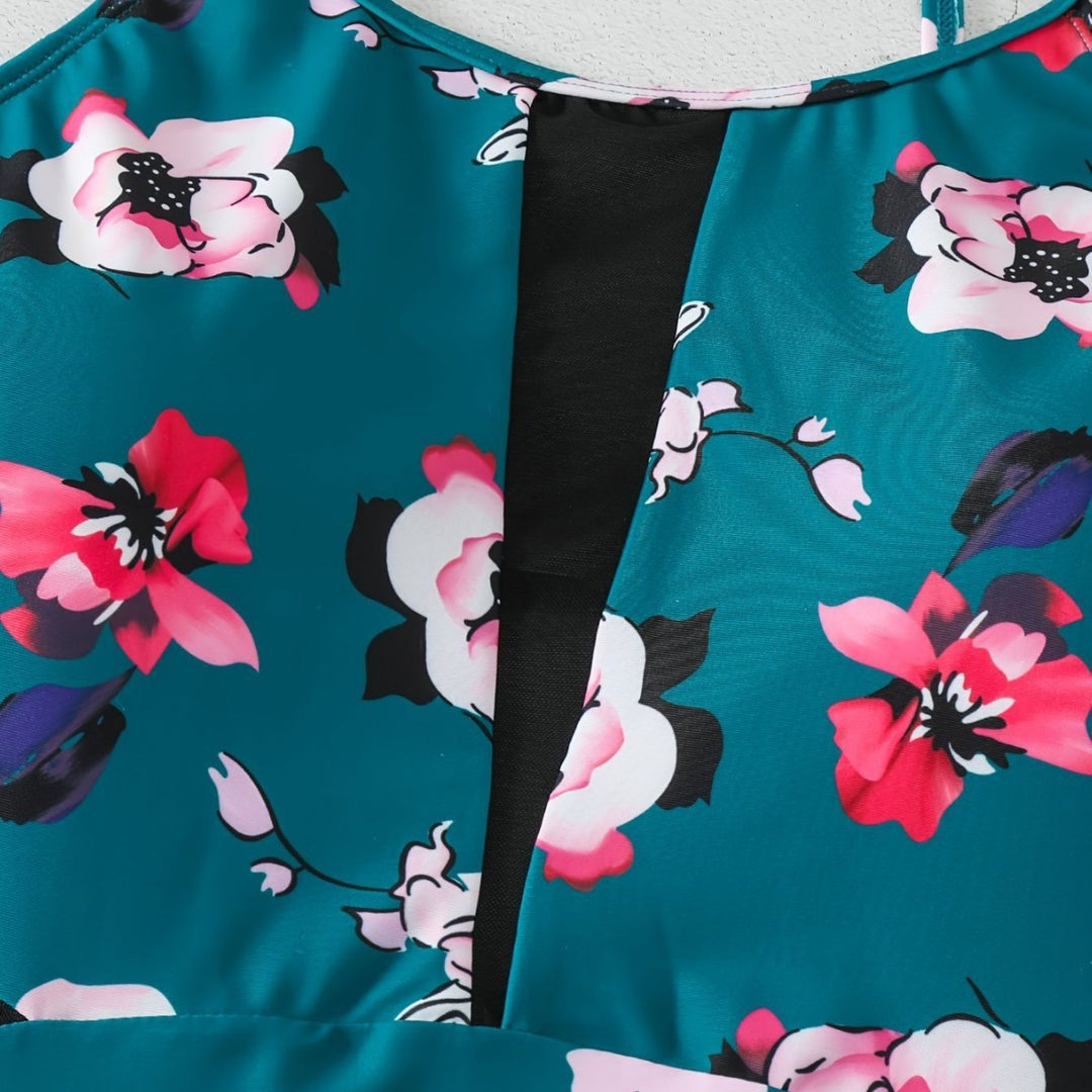 Damen Einteiliger Badeanzug mit modischem floralem Design und schickem Schwarz EB