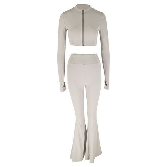 Damen Sportliches Set mit hohem Bund und zippered Crop-Oberteil EB