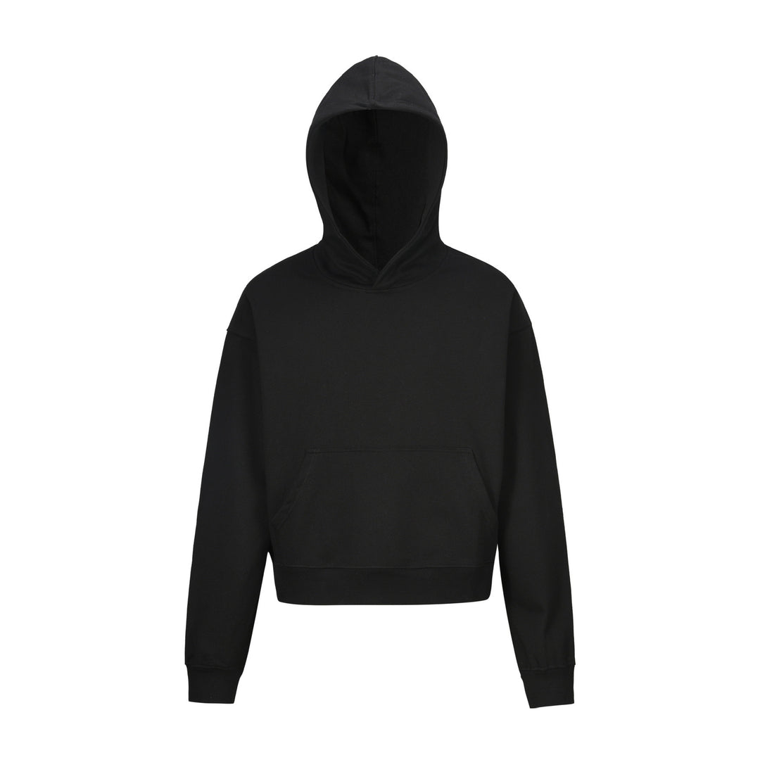 Damen nan kurzgeschnittener Boxy-Kapuzenpullover mit Kängurutasche und geripptem Komfortbund EB