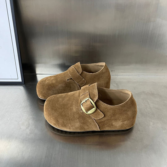 Damen Komfortable Wildleder-Clogs mit dekorativem Schnallenverschluss EB