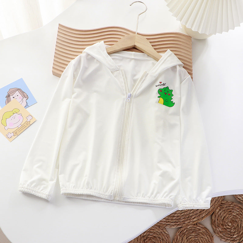 Unisex nan leichte Kinder-Softshelljacke mit Kapuze, Reißverschluss und niedlichem Dino-Print  EB