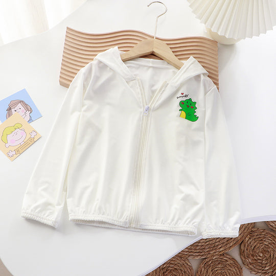 Unisex nan leichte Kinder-Softshelljacke mit Kapuze, Reißverschluss und niedlichem Dino-Print  EB