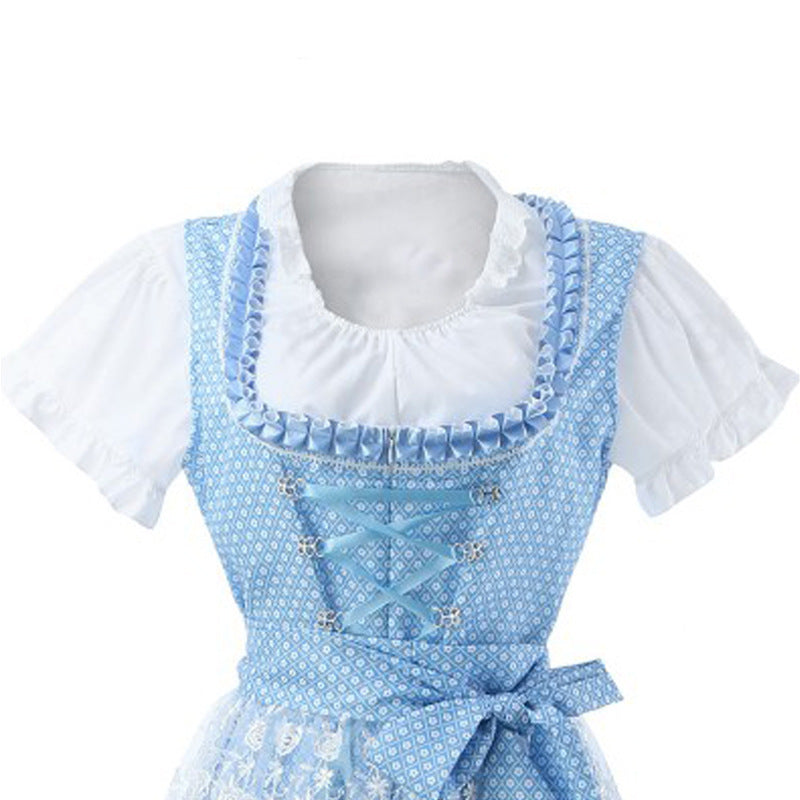 Damen nan romantisches Alpenkleid mit geschnürtem Mieder, Spitzeneinsatz und Taillenschärpe EB