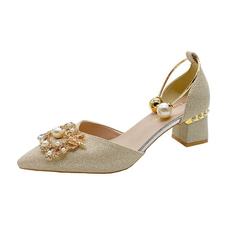 Damen elegante Slingback-Pumps mit luxuriösem Perlenschmuck EB