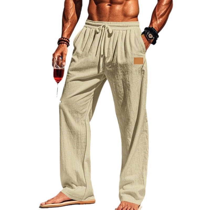 Herren nan maritime Leinen-Freizeithose mit weitem Bein elastischem Tunnelzugbund und Eingrifftaschen EB