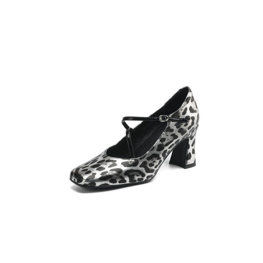 Damen Mary Jane Pumps mit elegantem Tiermuster und bequemem Blockabsatz EB