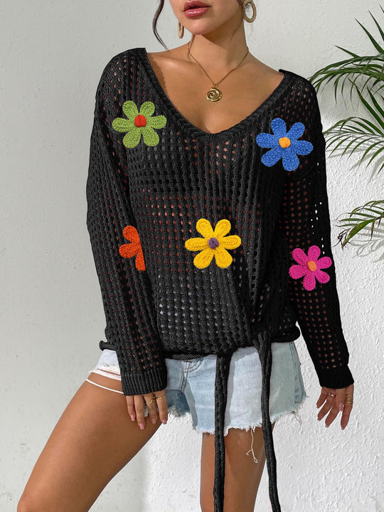 Damen Häkeloberteil mit Blumenapplikationen EB