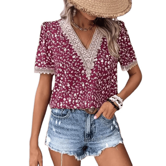 Damen Floral Bestickte Freizeitbluse EB