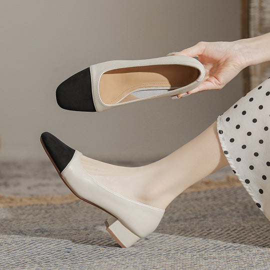 Damen Ballerinas mit elegantem Kontrast und komfortablem Blockabsatz EB
