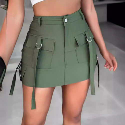Damen Street-Style Minirock mit praktischen Taschen und verstellbaren Trägern EB