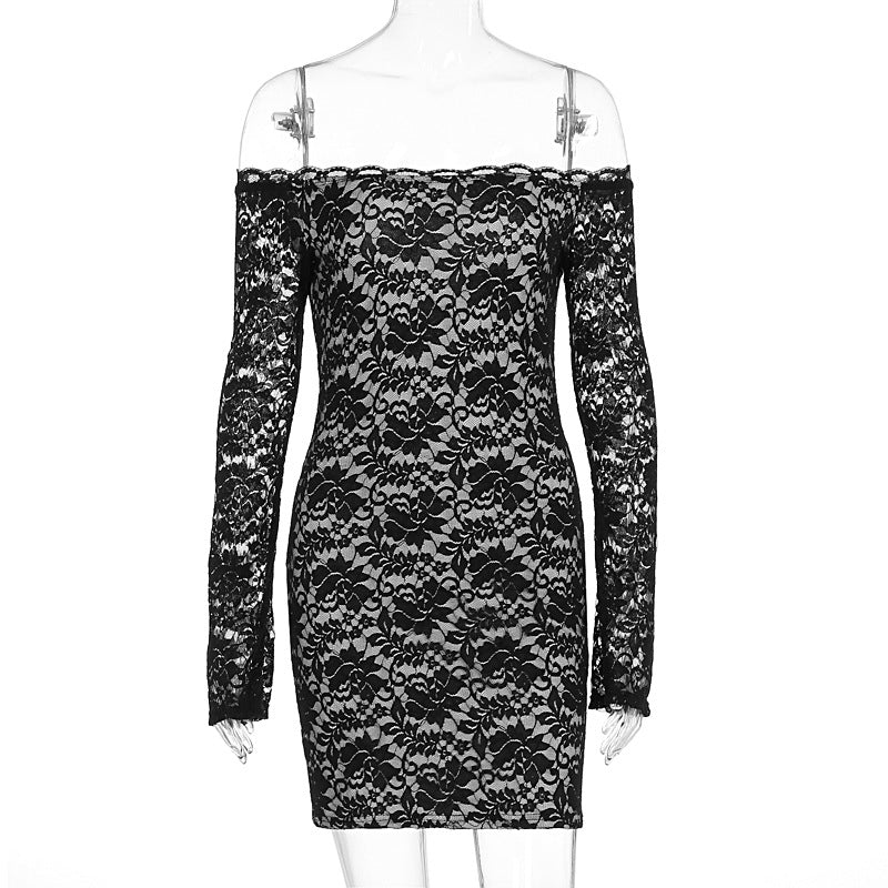 Damen Spitzenkleid mit schulterfreiem Design und langem Arm EB