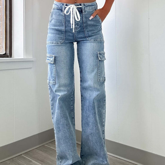Damen Cargo-Jeans mit weitem Bein und hohen Taschen EB