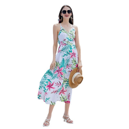 Damen Strandlaid mit floralem Design und tiefem V-Ausschnitt EB