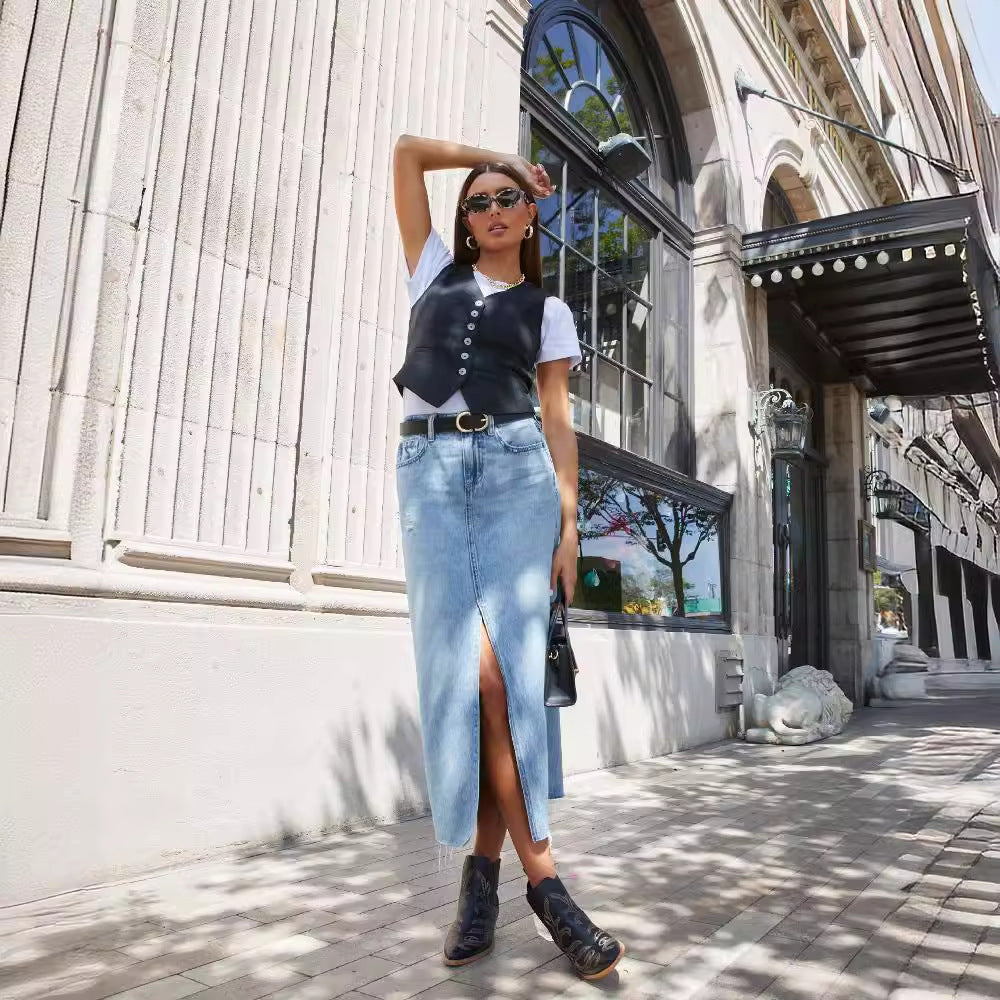 Damen Jeansrock mit modischem Schlitz und lässigem Schnitt EB