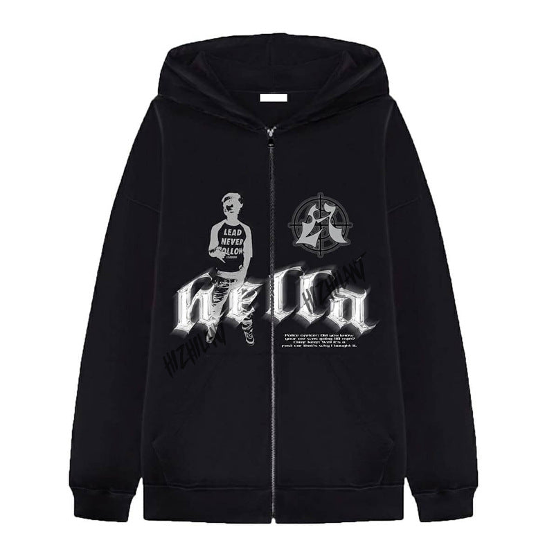 Unisex nan Kapuzenjacke mit durchgehendem Reißverschluss oversized Schnitt und markantem Grafikprint EB