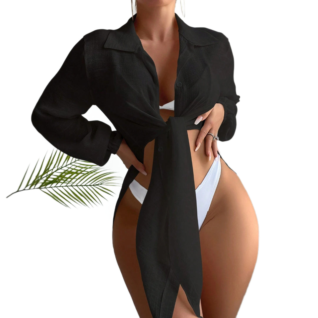 Damen Lässige Strandbluse mit leichten Stoff und Knopfdetails EB