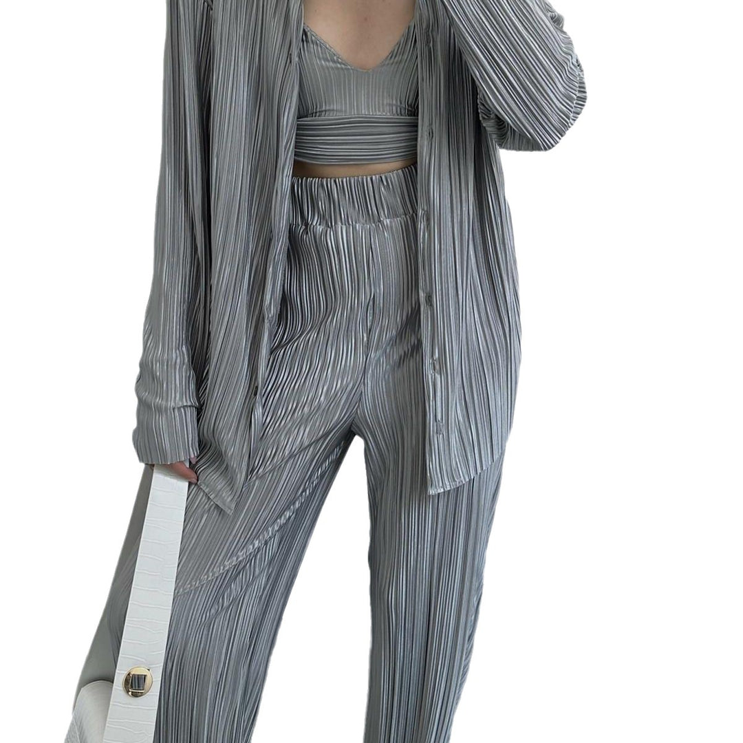Damen elegantes Loungewear Set mit schicker Streifenoptik und weitem Schnitt EB