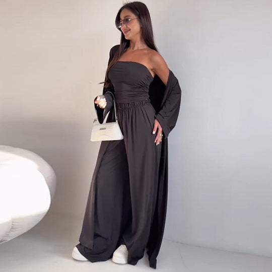 Damen Zweiteiler-Set mit weitem Palazzo-Hosen und schickem Bolerojäckchen EB