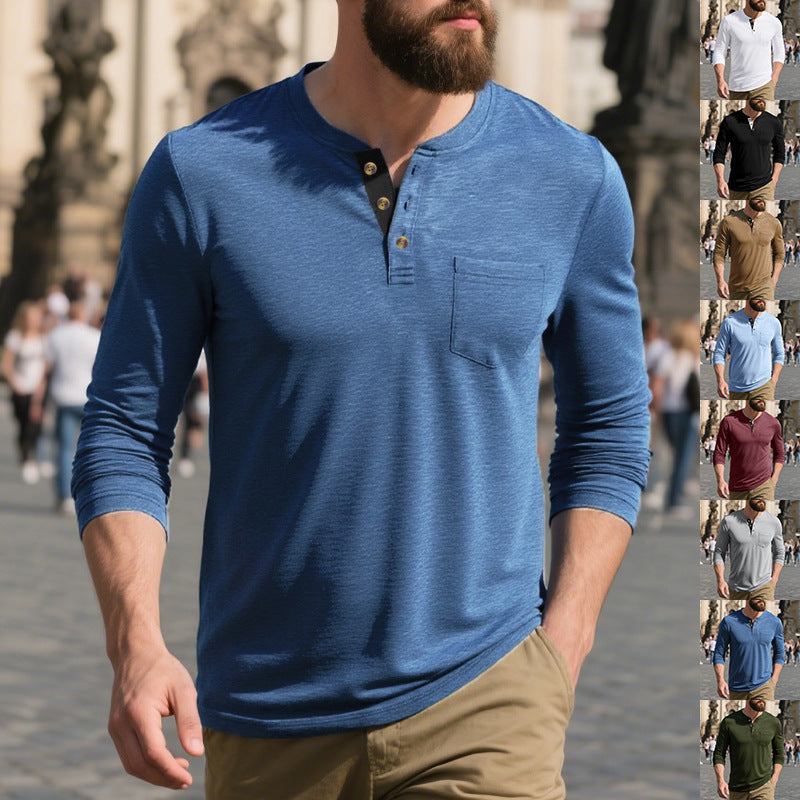Herren Langarmshirt mit Knopfleiste und Brusttasche EB