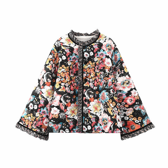 Damen gesteppte Blumenjacke mit luxuriösem Innenfutter EB