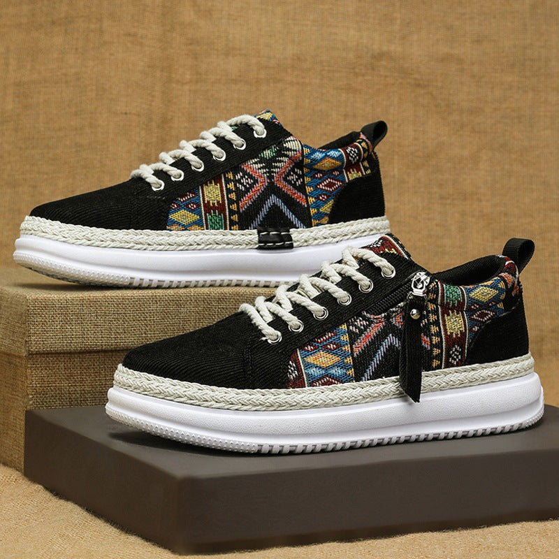Damen espadrille-inspirierte Plateau-Sneaker mit gewebten Ethno-Einsätzen, seitlichem Reißverschluss und gedämpfter Leichtsohle EB