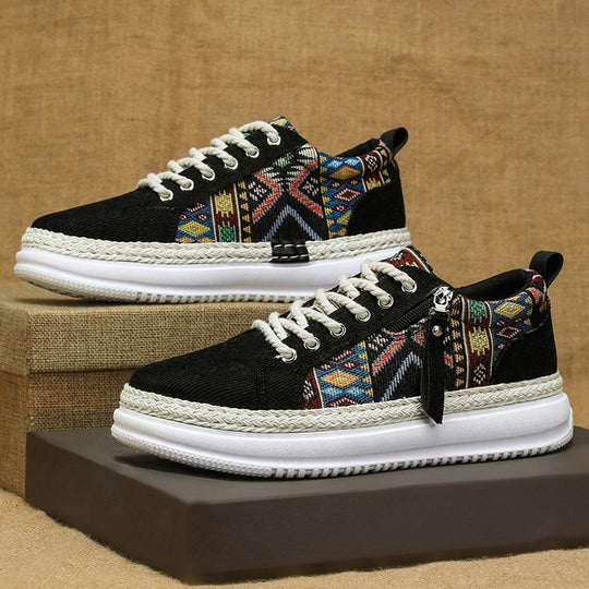 Damen espadrille-inspirierte Plateau-Sneaker mit gewebten Ethno-Einsätzen, seitlichem Reißverschluss und gedämpfter Leichtsohle EB