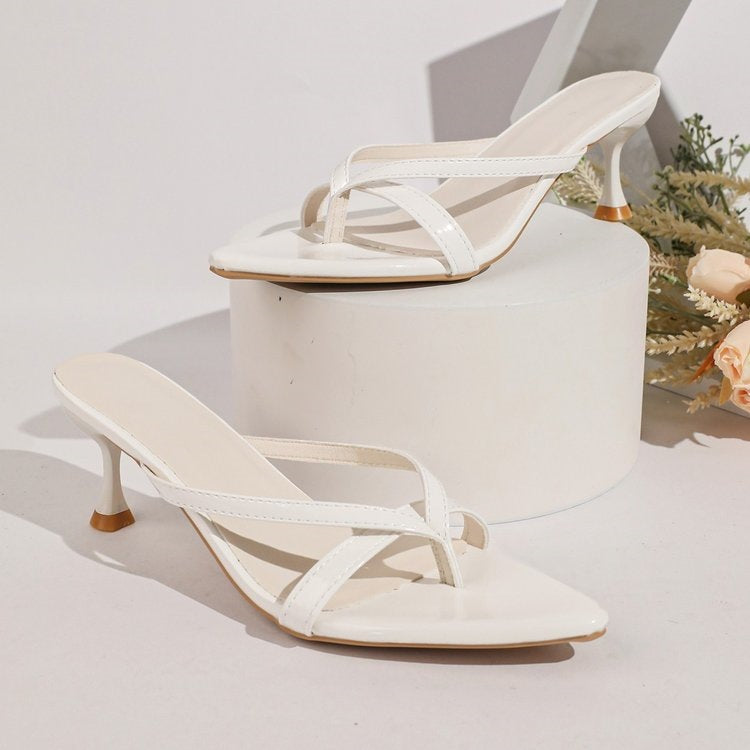 Damen elegante Slide-Sandalen mit zarten Riemen und komfortablem Absatz EB