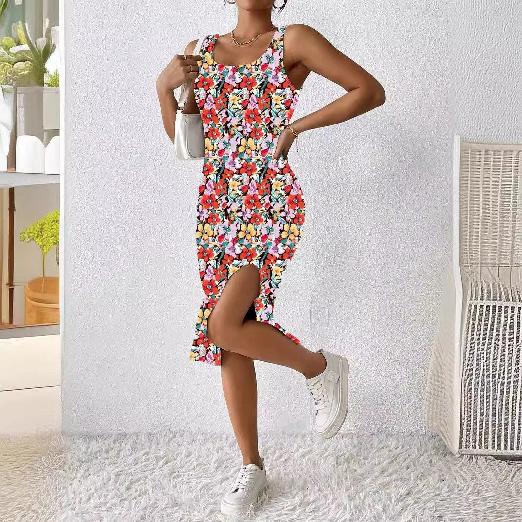 Damen Figürliches Maxikleid mit auffälligem Farbdesign EB