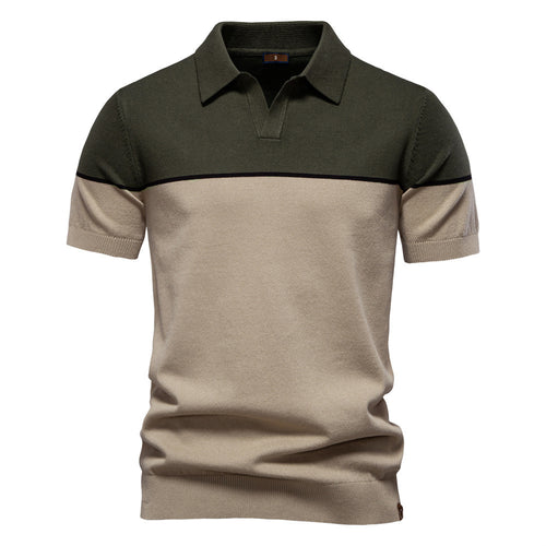 Herren nan modernes Kurzarm-Poloshirt aus Feinstrick mit offenem Reverskragen und horizontaler Kontrastpasse EB