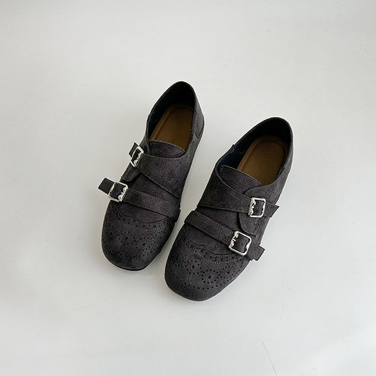 Damen modische Mokassins mit doppeltem Schnallenverschluss und stilvollem perforiertem Design EB