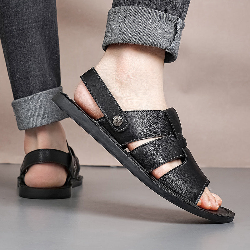 Herren Bequeme und elegante Leder-Sandalen mit verstellbarem Riemensystem EB