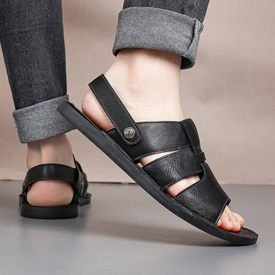 Herren Bequeme und elegante Leder-Sandalen mit verstellbarem Riemensystem EB