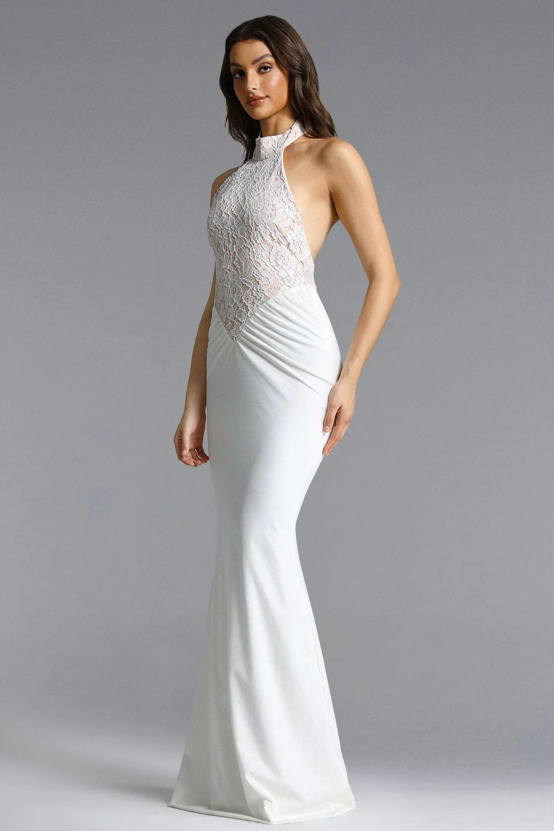 Damen Elegantes Bodenkonturen-Abendkleid mit Spitzenoberteil EB