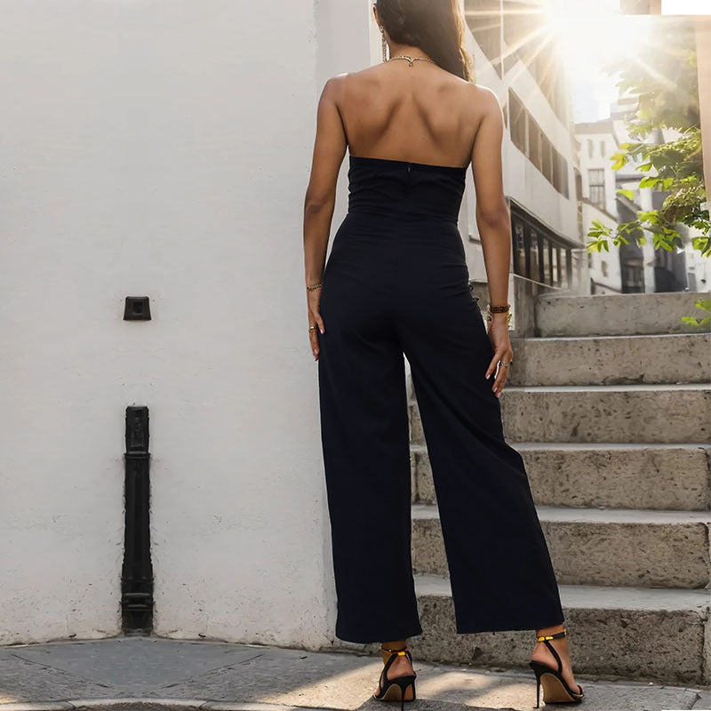 Damen Eleganter Jumpsuit im taillierten Design mit schulterfreiem Schnitt EB